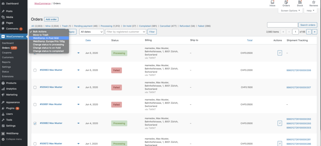 Bulk orders — screenshot