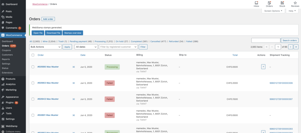 Bulk orders — screenshot