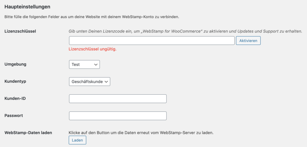 2. Einrichtung des Plugins — Bildschirmansicht
