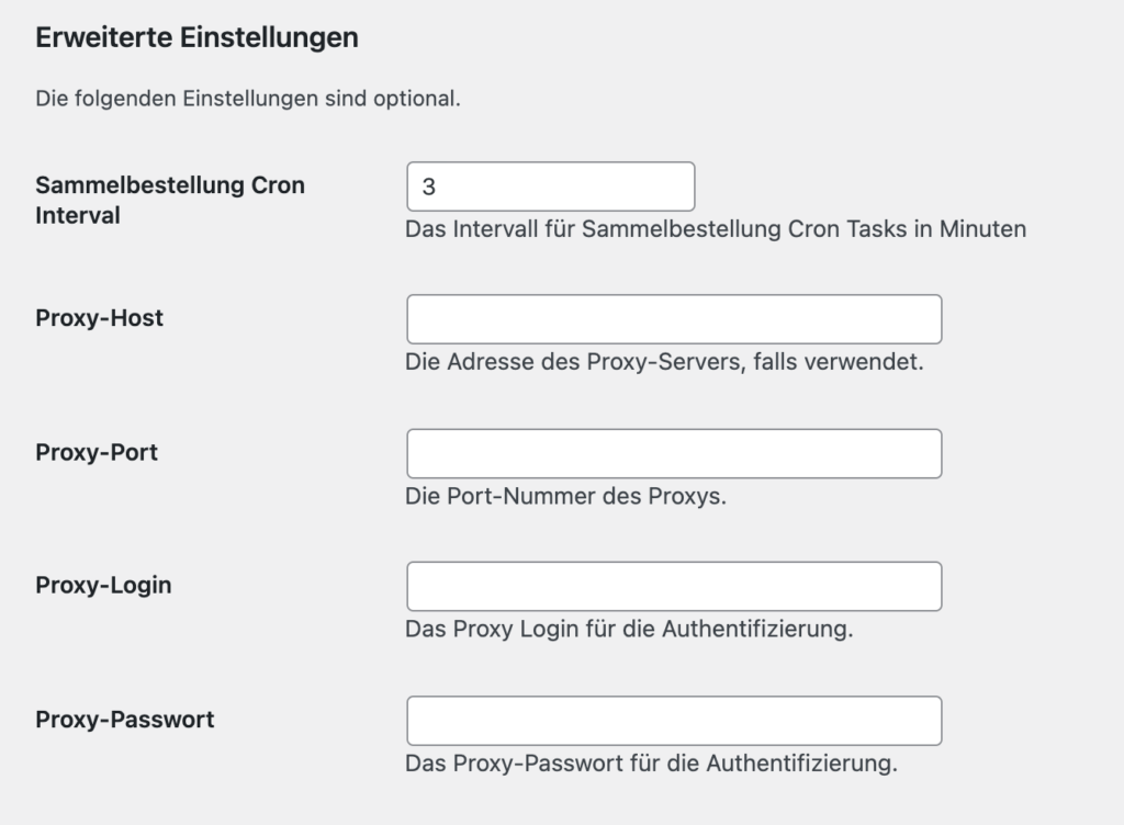 2. Einrichtung des Plugins — Bildschirmansicht