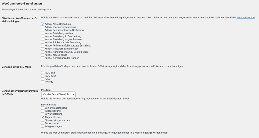 2. Einrichtung des Plugins — Bildschirmansicht