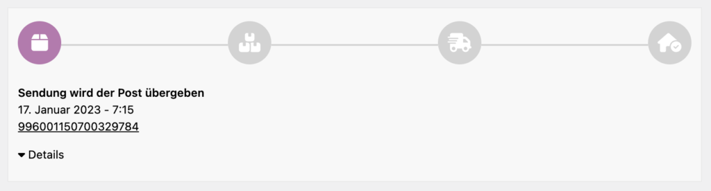 Tracking-Widget — Bildschirmansicht